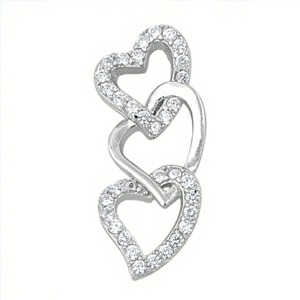 925 Sterling Silver Pendant W/ CZ - Hearts